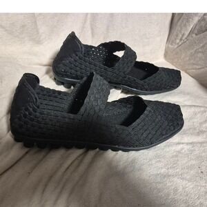 Bernie Mev Catwalk Black Woven Elastic Mary Jane Flats Shoes Womens Size 40